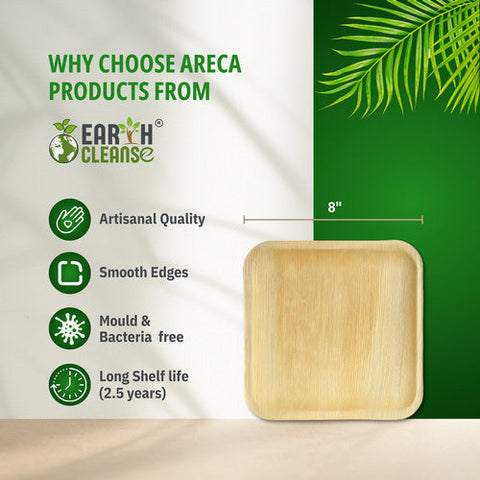 Earth Cleanse, Areca Palm Leaf Square Plates 8-Inch, Pack of 200