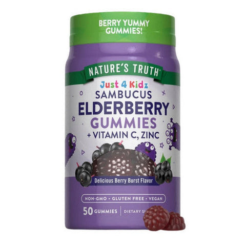 Nature's Truth, Just 4 Kidz Black Elderberry + Vitamin C Zinc Gummies Natural Berry Burst, 50 Count Nature's Truth