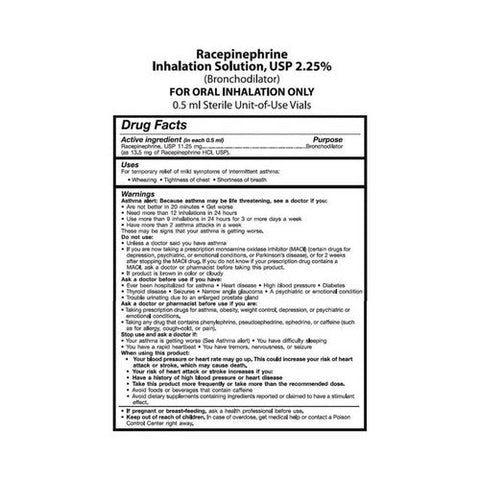 Nephron Pharmaceutical, Racepinephrine Inhalation Solution Usp 225%, 30 Count Nephron Pharmaceutical