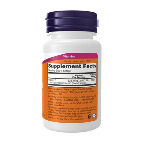 Now Foods, Vitamin D3, 2500 IU, 180 Softgels Now Foods