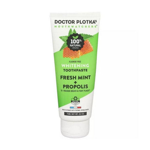 Doctor Plotka's, Mouth Watchers Toothpaste Whitening Fluoride-Free Fresh Mint Plus Propolis, 3 Oz Doctor Plotka's