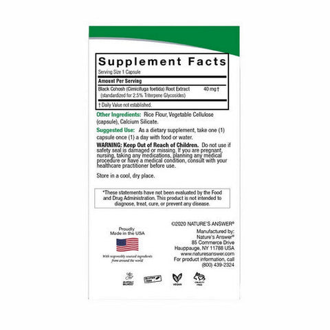 Nature's Answer, Black Cohosh, 40 Mg, 60 Veg Caps Nature's Answer
