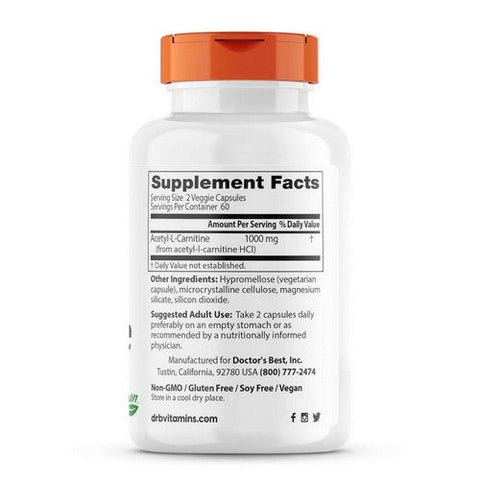 Doctors Best, Acetyl-L-Carnitine, 1000 Mg, 120 Veggie Caps Doctors Best
