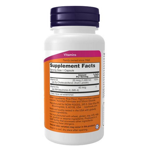 Now Foods, Vitamin D-3 & K-2, 45 Mcg, 120 Caps Now Foods