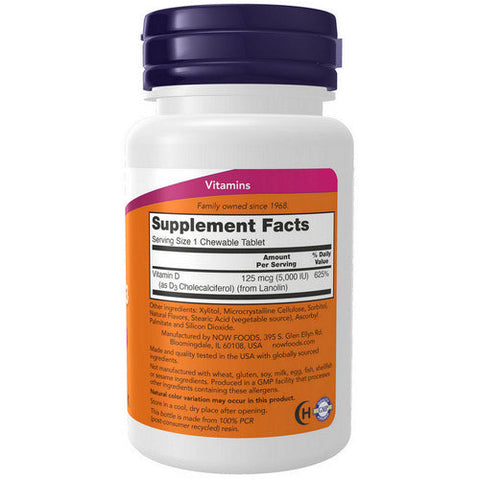 Now Foods, Vitamin D-3 Mint Chewables, 5000 IU, 120 Count Now Foods