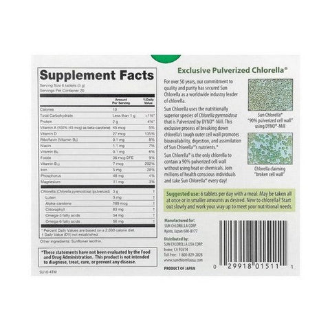 Sun Chlorella, Chlorella A Tablets, 500 MG, 120 Count