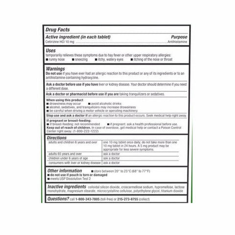 Zyrtec, Allergy Cetirizine Hci 24 Hour Go Packs Tablets, 10 Mg, 14 Tabs