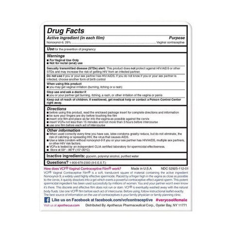 Vcf, Vaginal Contraceptive Film, 9 Count Vcf