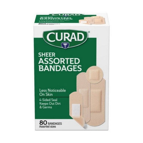 Curad, Sheer Bandages Assorted Sizes, 80 Each Curad