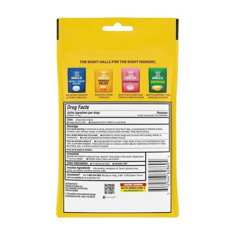Halls, Cough And Throat Relief Drops Honey Lemon, 30 Count Halls